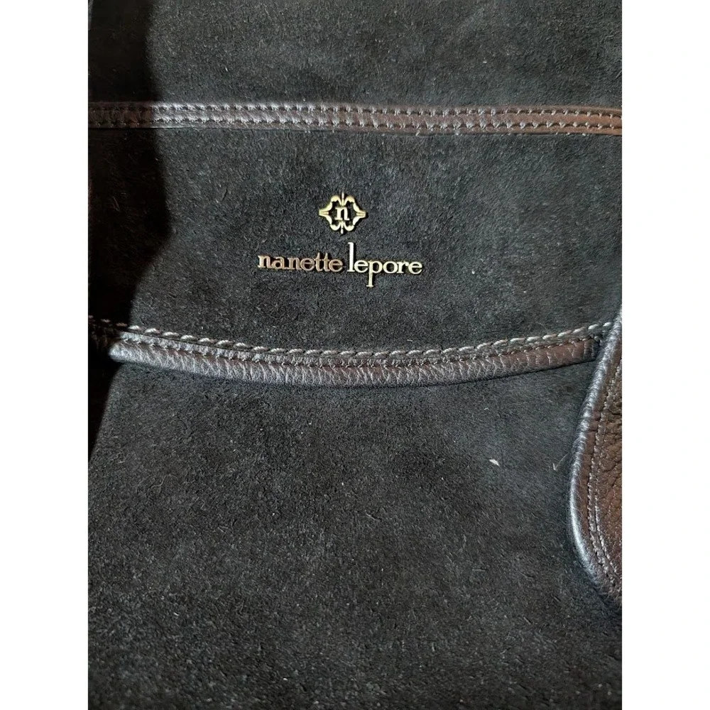 Nanette Lepore Black Suede & Leather Satchel Crossbody‎ Bag Purse Designer
